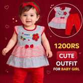 Baby Girl Summer Outfit Set β Cute Striped Dress with Red Leggings (0β12 Months) | Soft Cotton Kids Clothing Pakistan