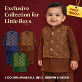 Baby Boys Kurta Shalwar with Waistcoat β Traditional Ethnic Wear (Blue, Brown, Green)