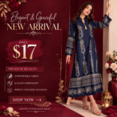 Al Najma Notched Neck Gold Tassel Embroidered Elegant Dress