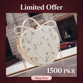 Elegant Heart Shape Crossbody Bag for Women – Floral Embroidered Chain Shoulder Bag, Cute Fashion Purse – 1500 PKR