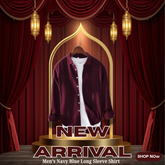 Men’s Long Sleeve Navy Blue Shirt with White Inner T-Shirt