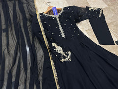 Kaya Work Embroidered Long Maxi Dress – 3PC Chiffon Suit with Lace Dupatta Rs.3000