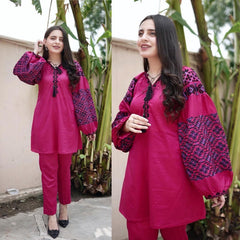 Embroidery 2PC Suit | Summer Pure Linen Shirt Trouser | Stylish & Comfortable – PKR 2500