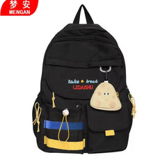 Stylish Black Backpack with Coin Purse – Casual Travel & School Bag with Blue & Yellow Stripes | 2300 PKR