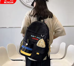 Stylish Black Backpack with Coin Purse – Casual Travel & School Bag with Blue & Yellow Stripes | 2300 PKR