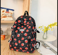 Kawaii Black Strawberry Backpack – Cute Stylish School & Travel Bag for Girls | 2800 PKR
