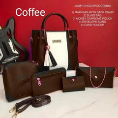 Jimmy Choo 5 Piece Bag Set for Women – Premium Handbag Combo (Tote, Sling, Wallet & Card Holder) | SnappyWear Pakistan