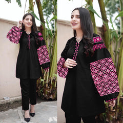 Embroidery 2PC Suit | Summer Pure Linen Shirt Trouser | Stylish & Comfortable – PKR 2500
