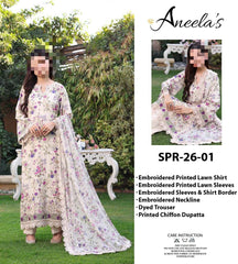 Aneela’s SPR-26-01 Lawn & Chiffon Suit – Embroidered 3PC Dress at Wholesale Price