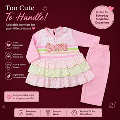 Baby Girl Pink Frill Dress Set with Pants – Cute & Comfortable Kids Outfit