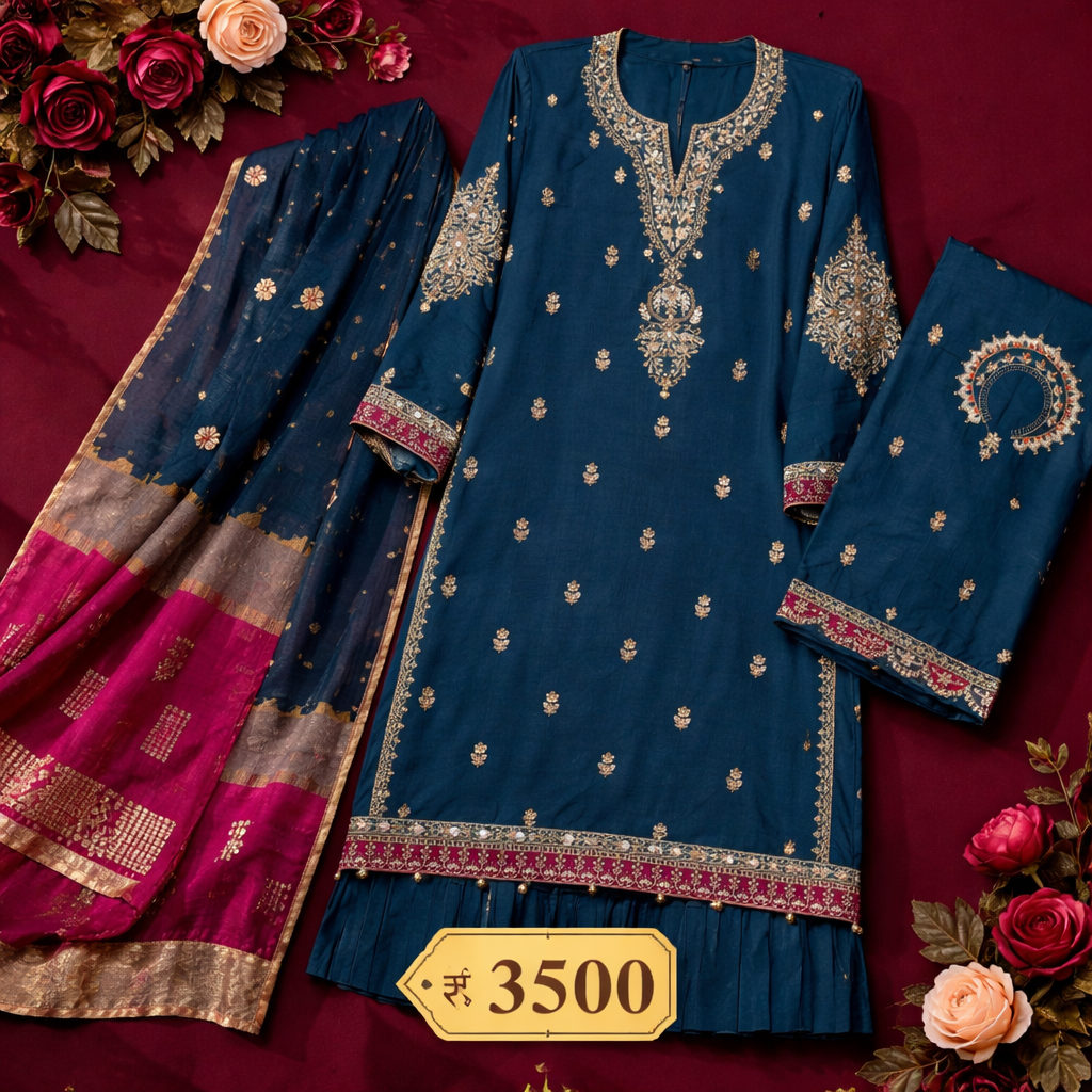 Women’s Teal Embroidered Lawn Suit 3 Piece – Premium Pakistani Dress with Dupatta | SnappyWear