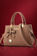 2PCS Women Handbag & Wallet Set – Elegant PU Leather Shoulder Bag with Bow Pendant & Zipper Closure | Stylish Ladies Purse Gift for Mother's Day & Valentine's Day