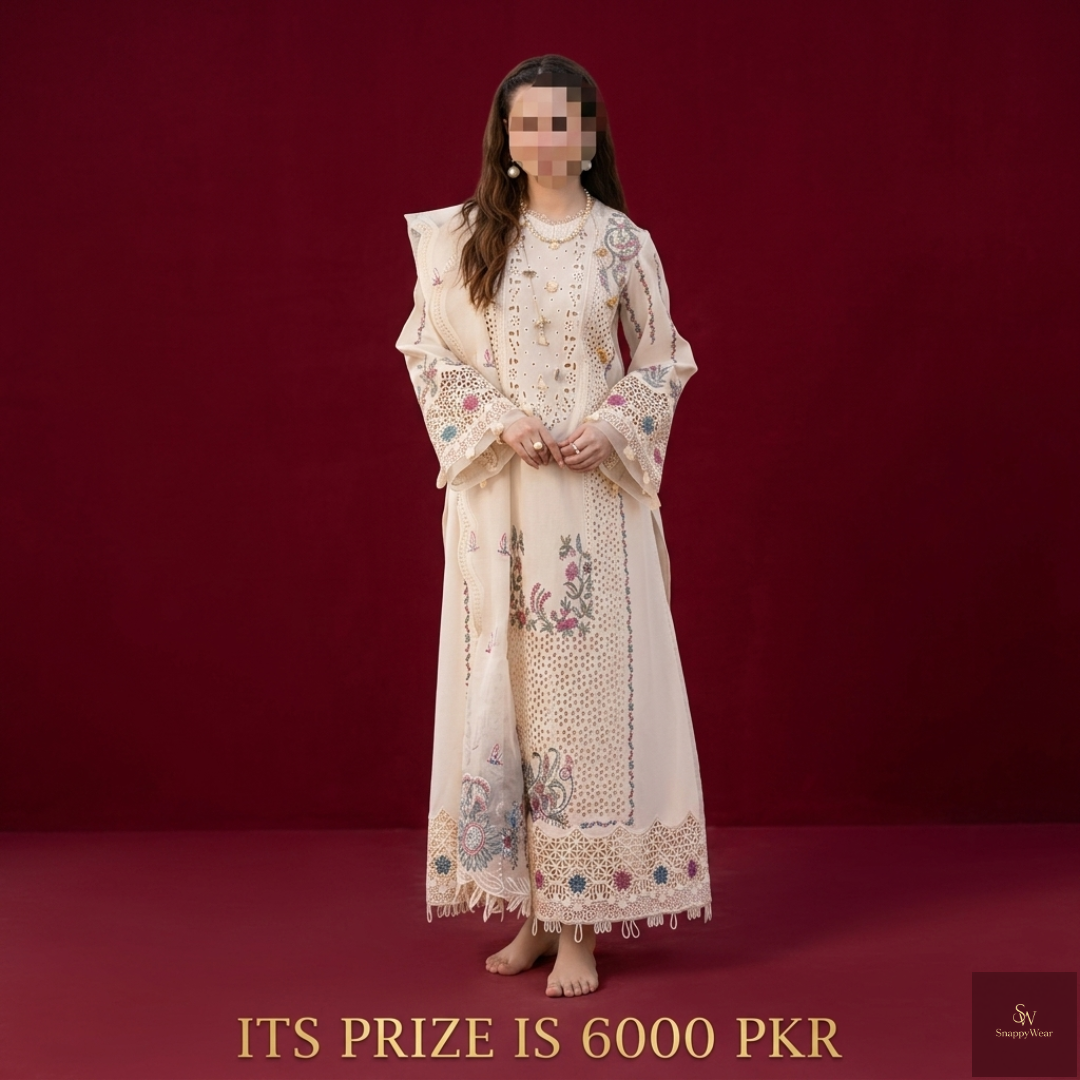 Qalamkar Luxury Lawn Chikankari Collection – Heavy Embroidered 3PC Suit Rs.6000