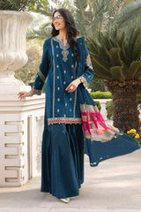 Women’s Teal Embroidered Lawn Suit 3 Piece – Premium Pakistani Dress with Dupatta | SnappyWear