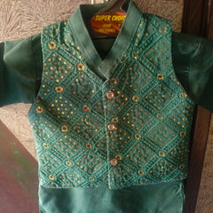 Baby Boys Kurta Shalwar with Waistcoat – Traditional Ethnic Wear (Blue, Brown, Green)