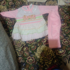 Baby Girl Pink Frill Dress Set with Pants – Cute & Comfortable Kids Outfit