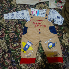 Baby Boy Super Stunts Dungaree Set – Cute Airplane Print Cotton Outfit