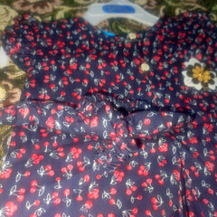 Baby Girl Floral Dress – Cute Navy Blue Cherry Print Frock (0–12 Months) | Soft Cotton Kids Dress Pakistan