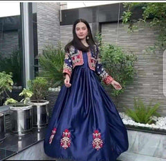 Sleeveless Embroidered Bunches Maxi Dress with Separate Embroidered Koti 2PC Silk Outfit for Girls
