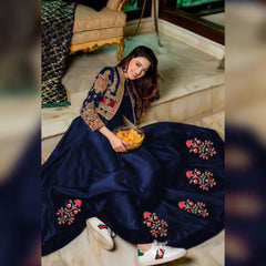 Sleeveless Embroidered Bunches Maxi Dress with Separate Embroidered Koti 2PC Silk Outfit for Girls