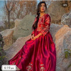 Sleeveless Embroidered Bunches Maxi Dress with Separate Embroidered Koti 2PC Silk Outfit for Girls